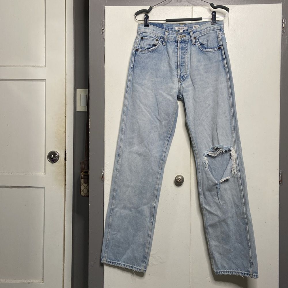 re/done women jeans 90s high rise loose size 27x30 light worn wash distressed
